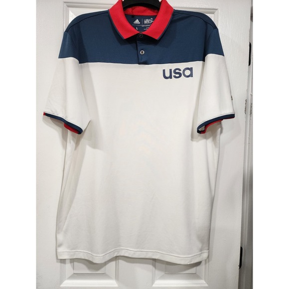 2016 Adidas Team USA Olympics Golf Polo Shirt Men's Size L Gold Logo Performance - Picture 1 of 8